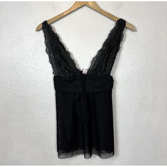 Victorias Secret Black Mesh Lace Negligee Womens Small V-neck Whimsigoth Top - Picture 1 of 10